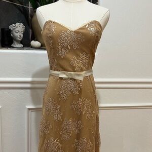 Vintage Betsey Johnson Size 4 Dress  Sweetheart Neckline in Gold Lace